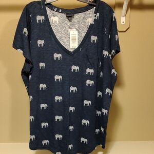 torrid Navy V-Neck Tee with White Elephant Pattern